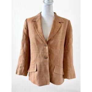 Vintage 80s Escada Peach Tan Plaid Linen Double Breasted Blazer sz 44 Us 14